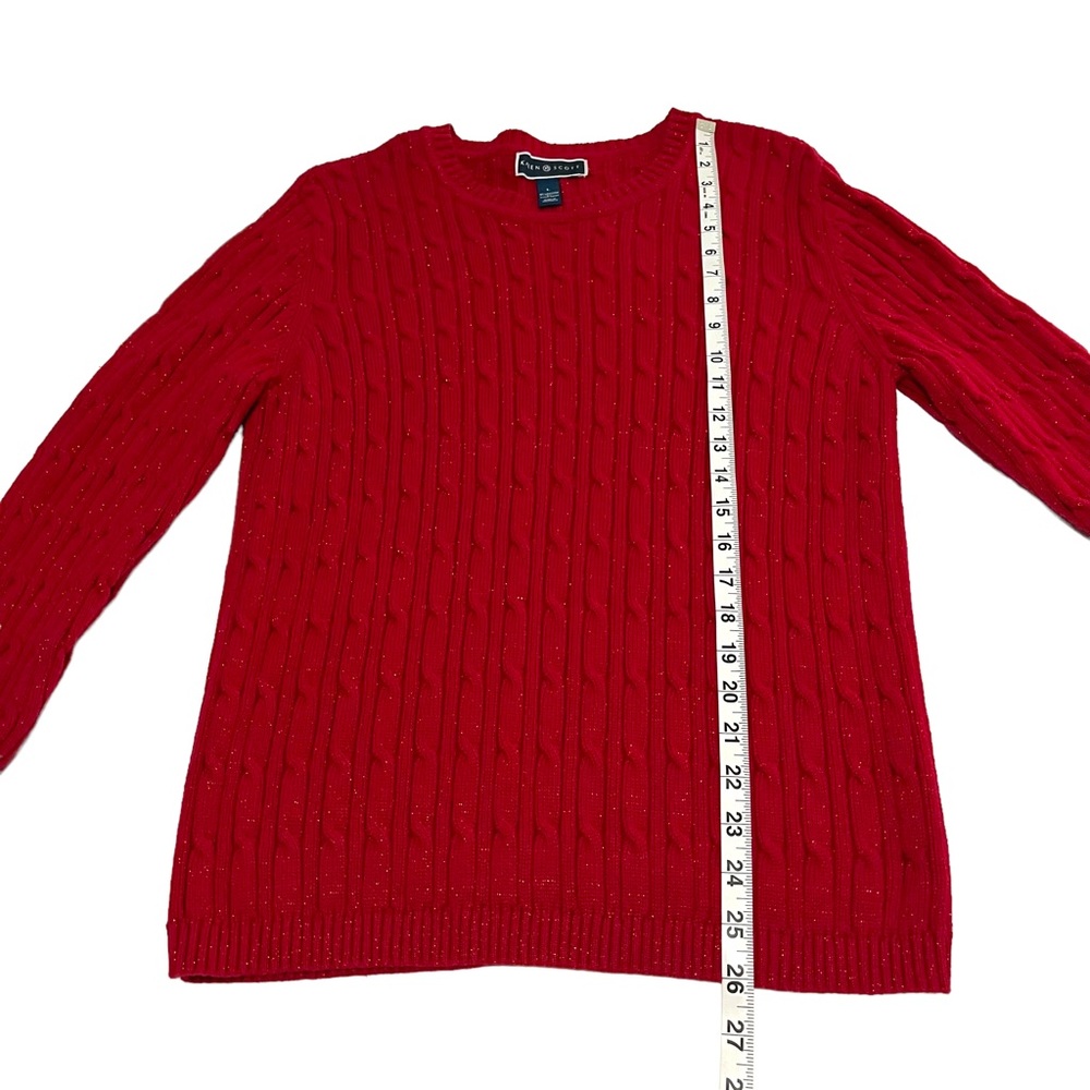 Karen Scott Red Cable Knit Sweater Size L - Picture 5 of 10